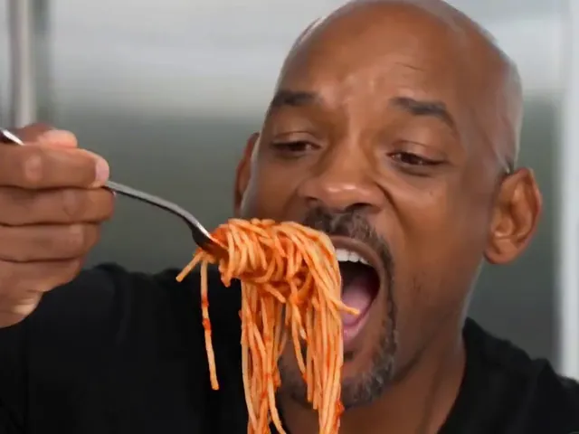 AI-generated video frame of Will Smith eating spaghetti, made with Seedance 2.0, Feb 2026
