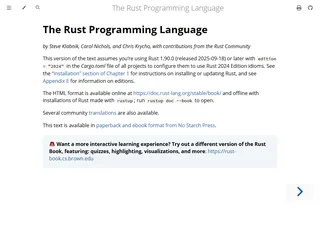 The Rust Book homepage